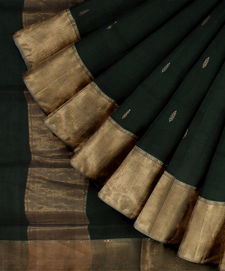 Dark green buti handloom maheshwari cotton silk saree