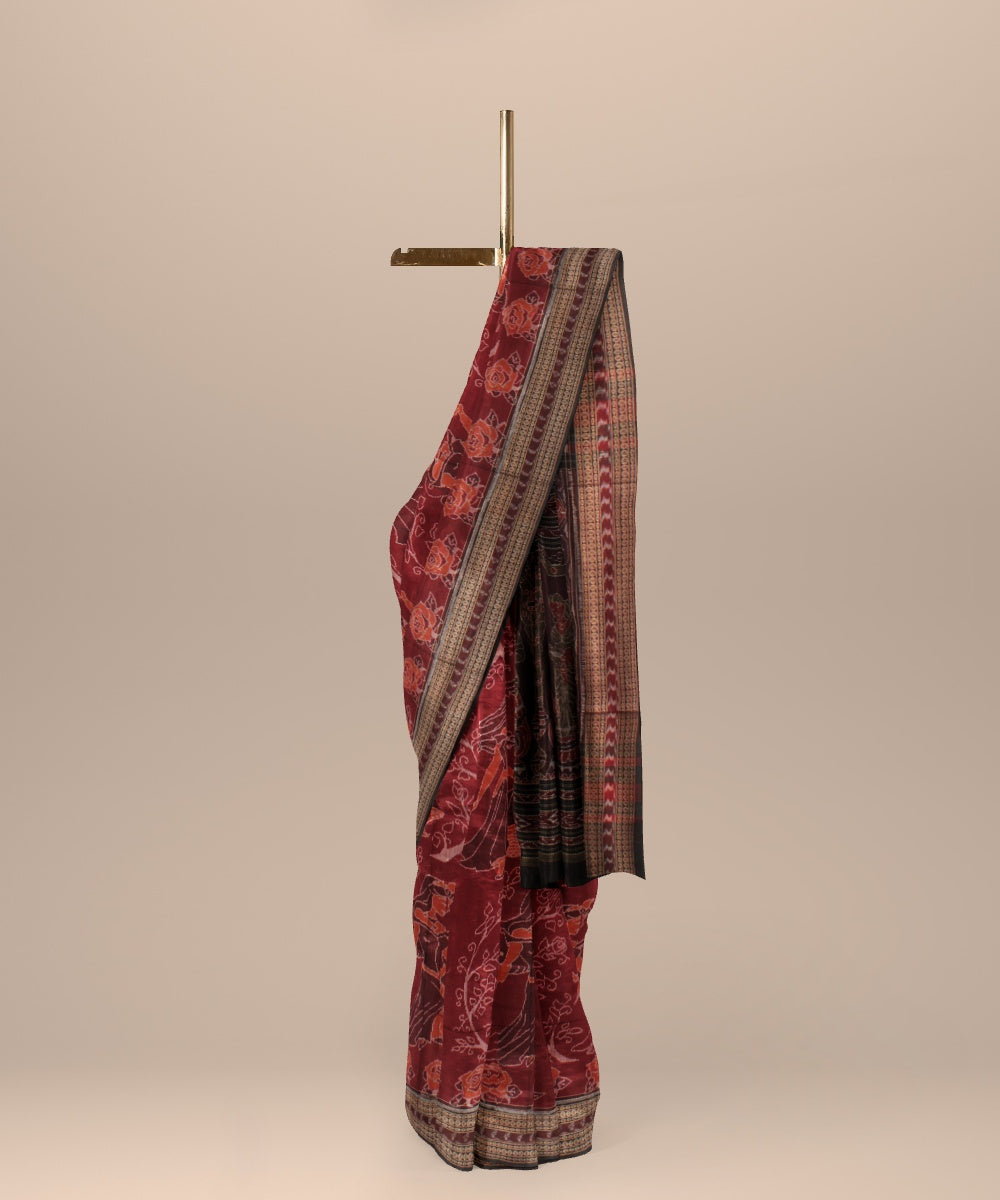 Brown black cotton handloom sambalpuri saree