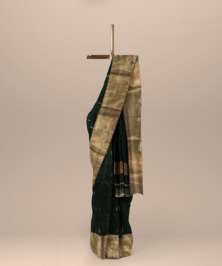 Dark green buti handloom maheshwari cotton silk saree