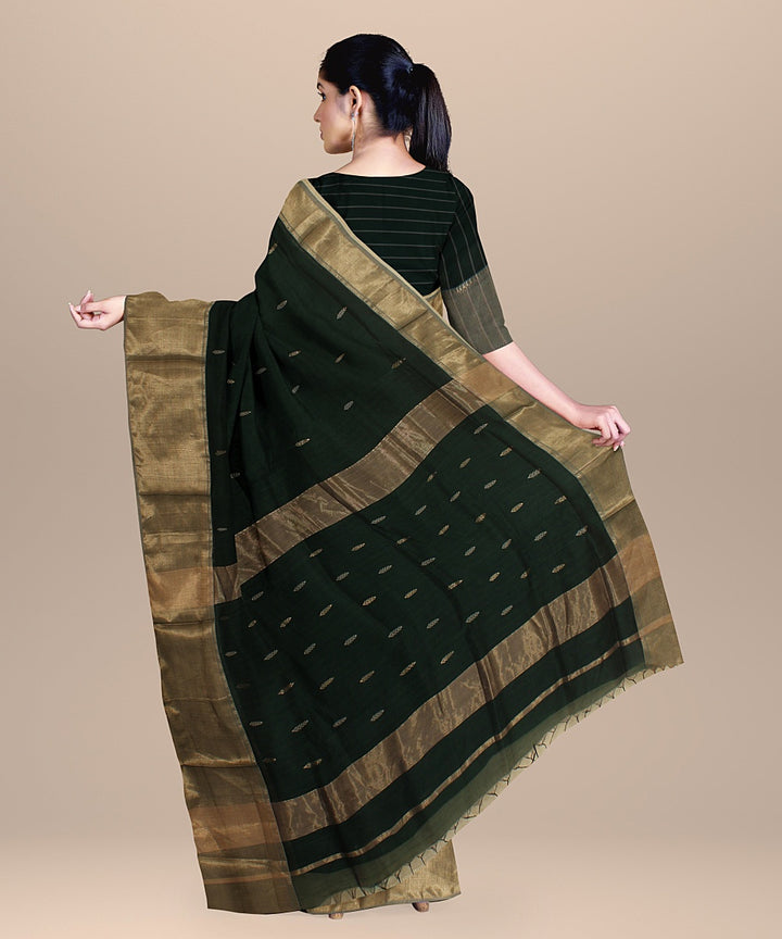 Dark green buti handloom maheshwari cotton silk saree