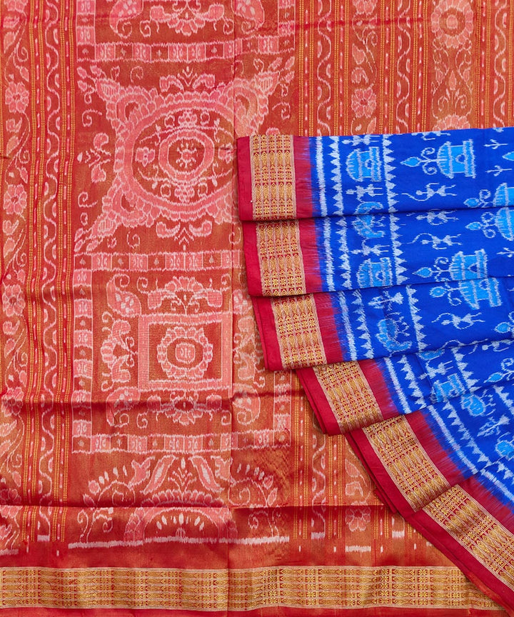 Navy blue maroon handwoven silk sambalpuri saree