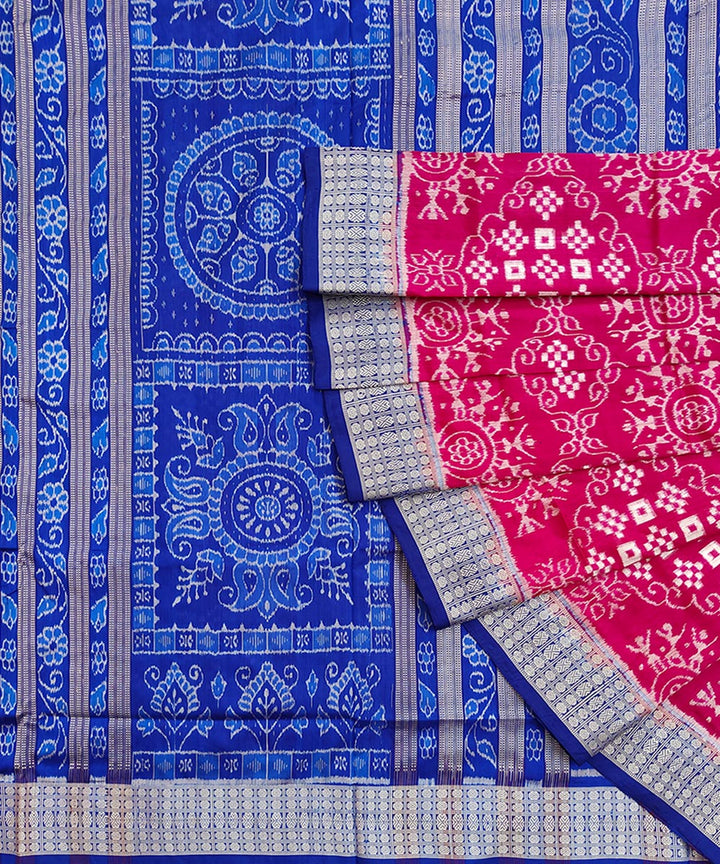 Pink navy blue handwoven silk sambalpuri saree