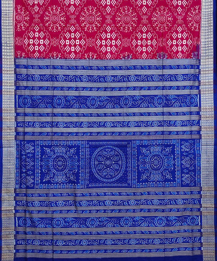 Pink navy blue handwoven silk sambalpuri saree