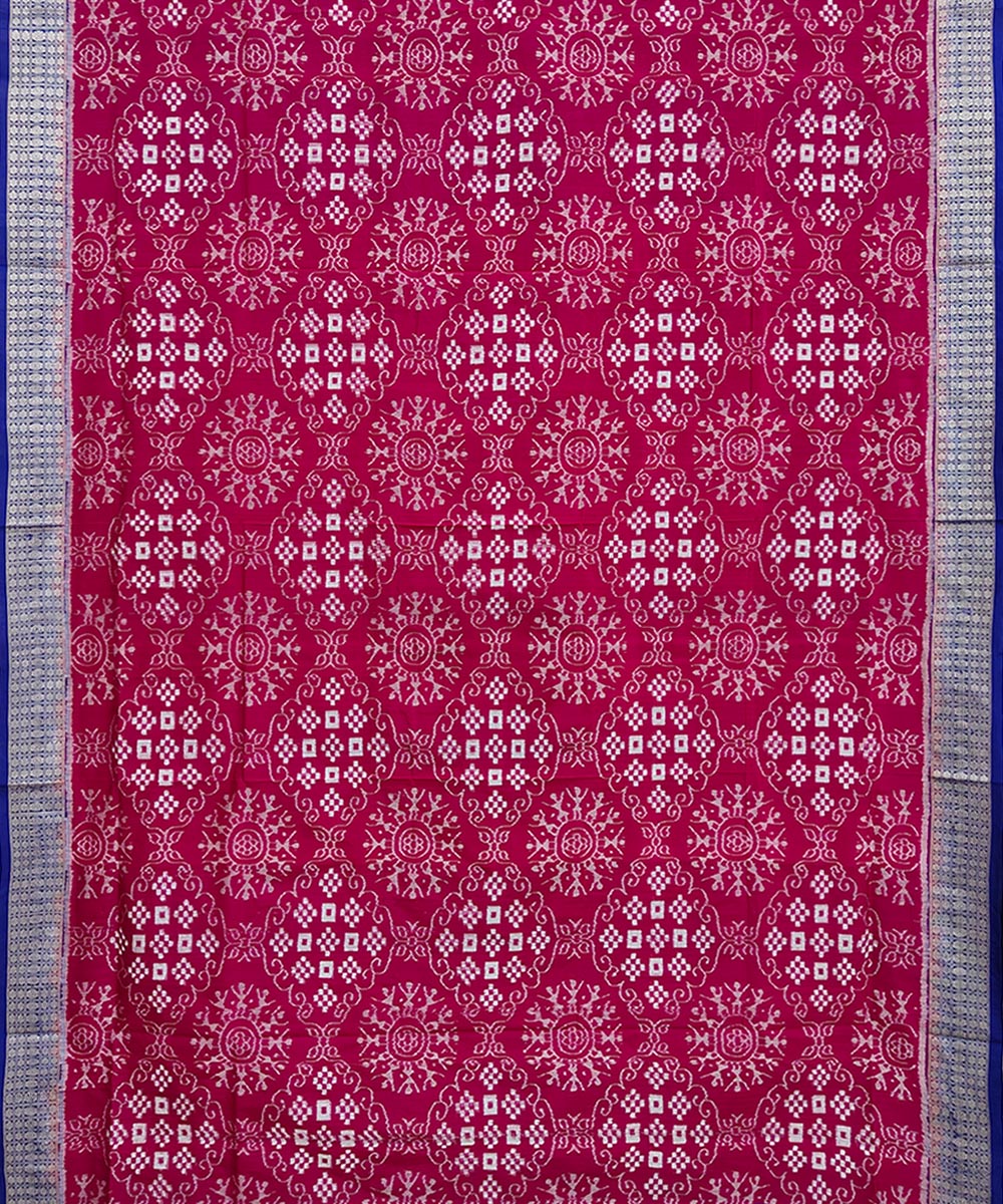 Pink navy blue handwoven silk sambalpuri saree