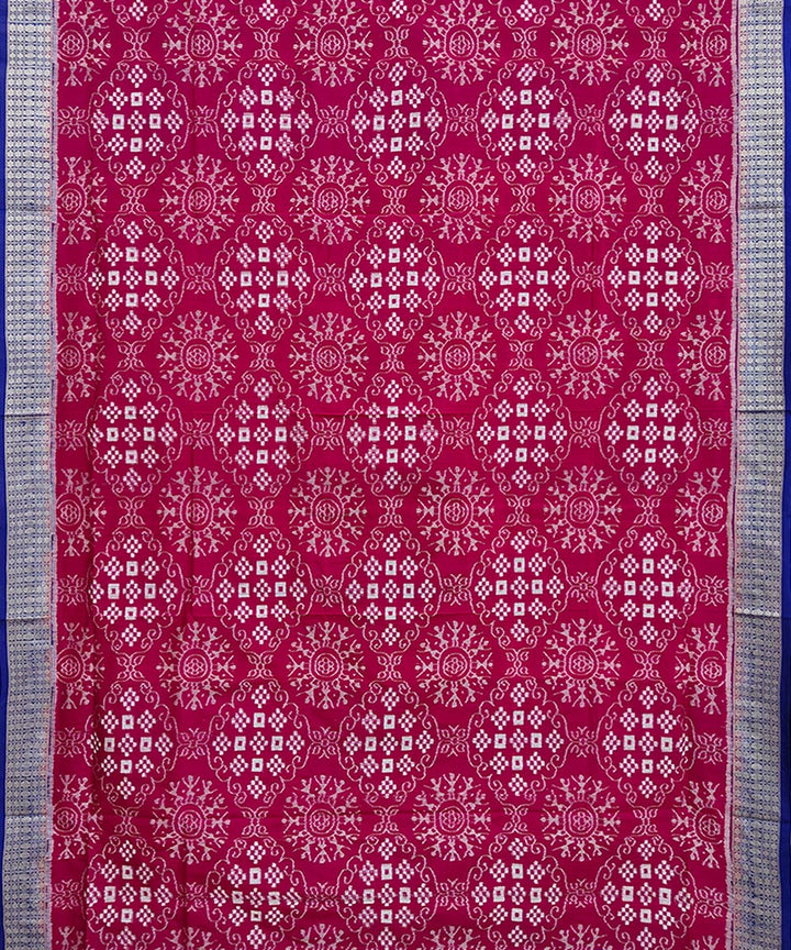 Pink navy blue handwoven silk sambalpuri saree