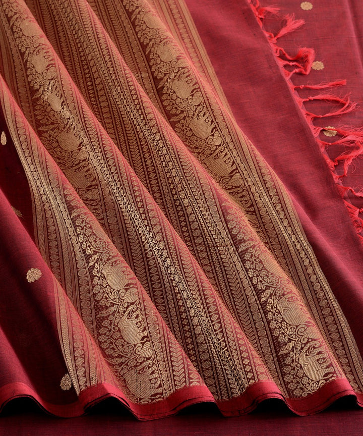 Maroon zari butta cotton handloom kanchi saree