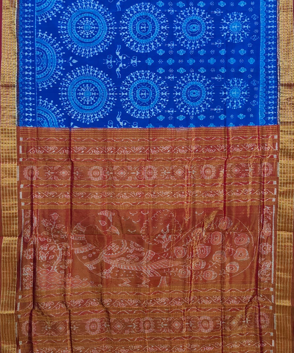 Navy blue maroon handwoven sambalpuri silk saree