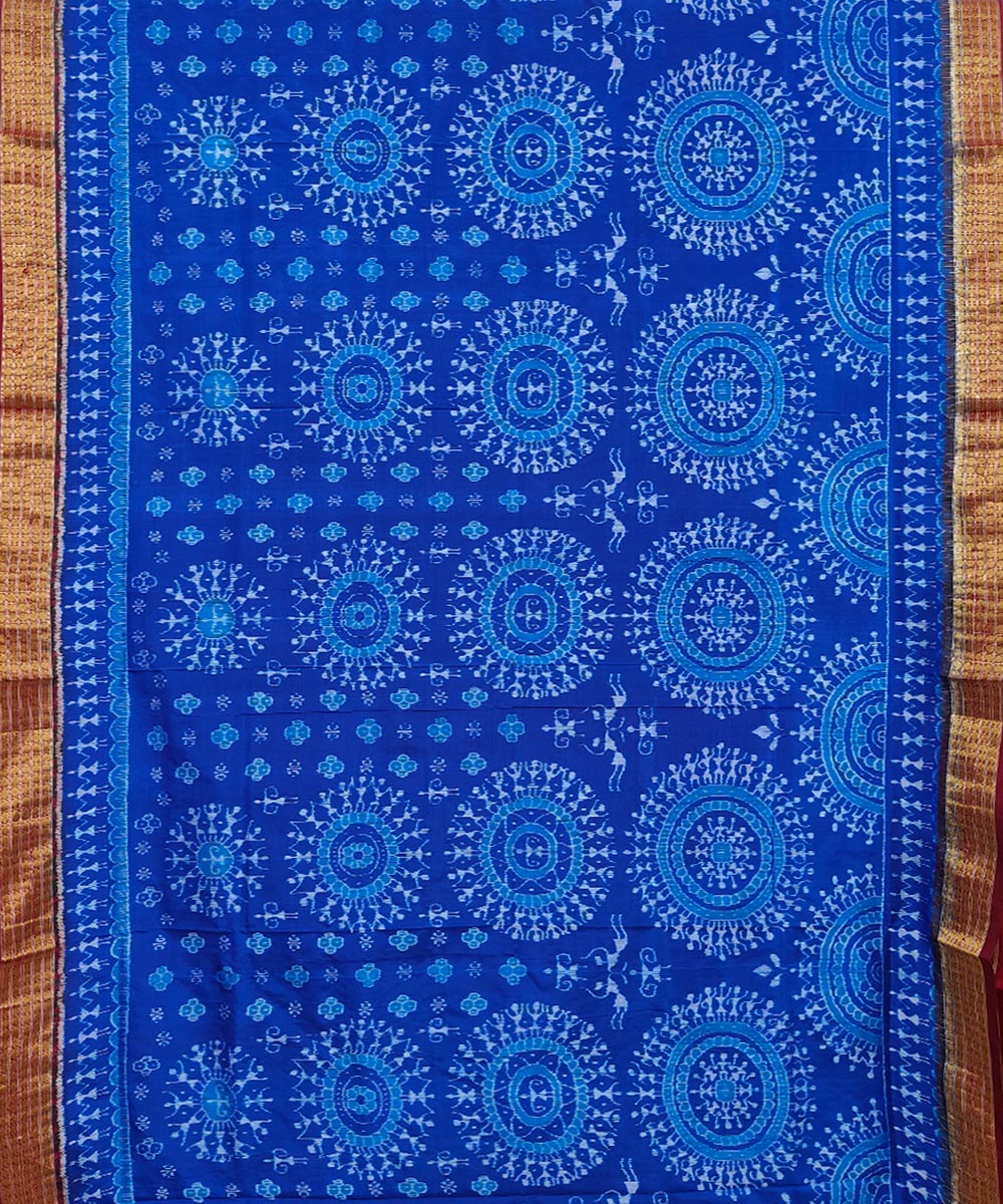 Navy blue maroon handwoven sambalpuri silk saree