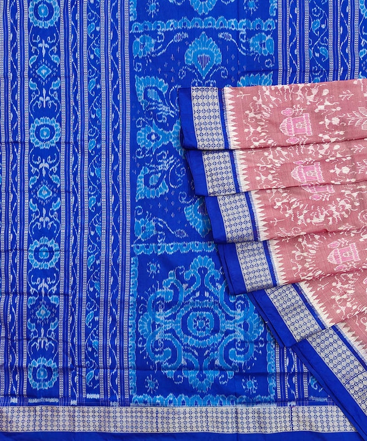 Pink navy blue handwoven sambalpuri silk saree