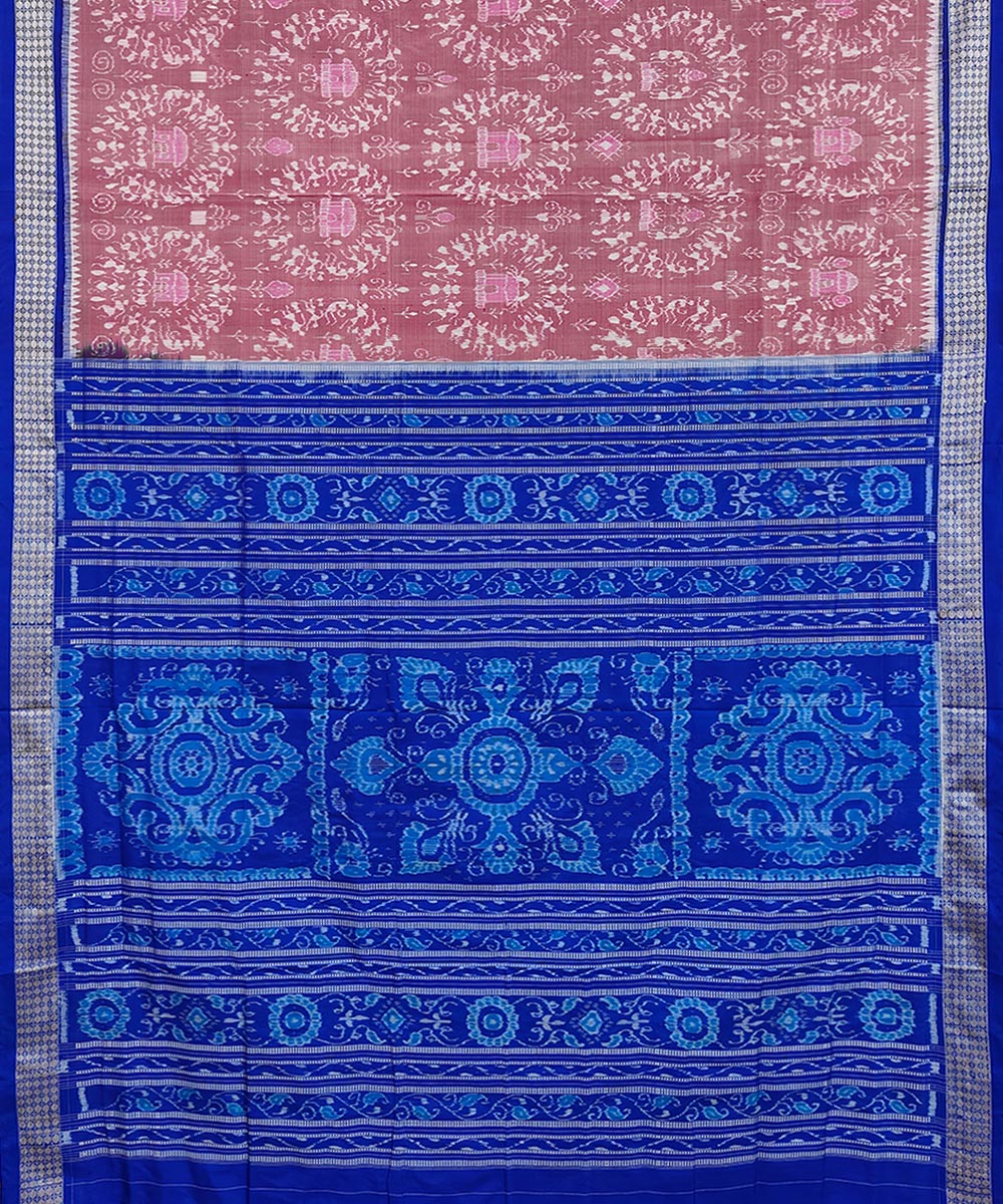 Pink navy blue handwoven sambalpuri silk saree