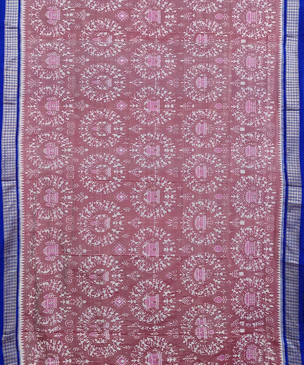 Pink navy blue handwoven sambalpuri silk saree