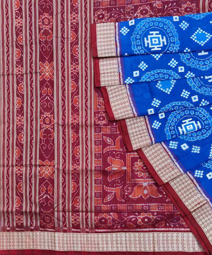 Navy blue maroon sambalpuri handwoven silk saree