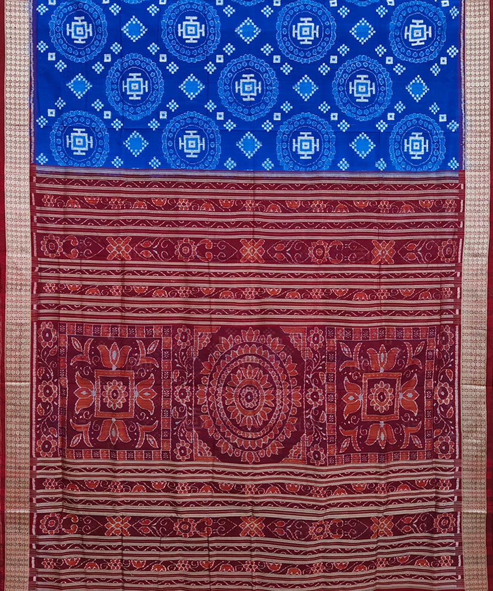 Navy blue maroon sambalpuri handwoven silk saree