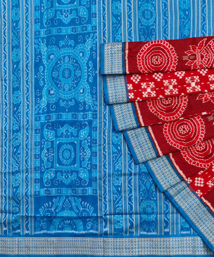 Red blue handwoven sambalpuri silk saree