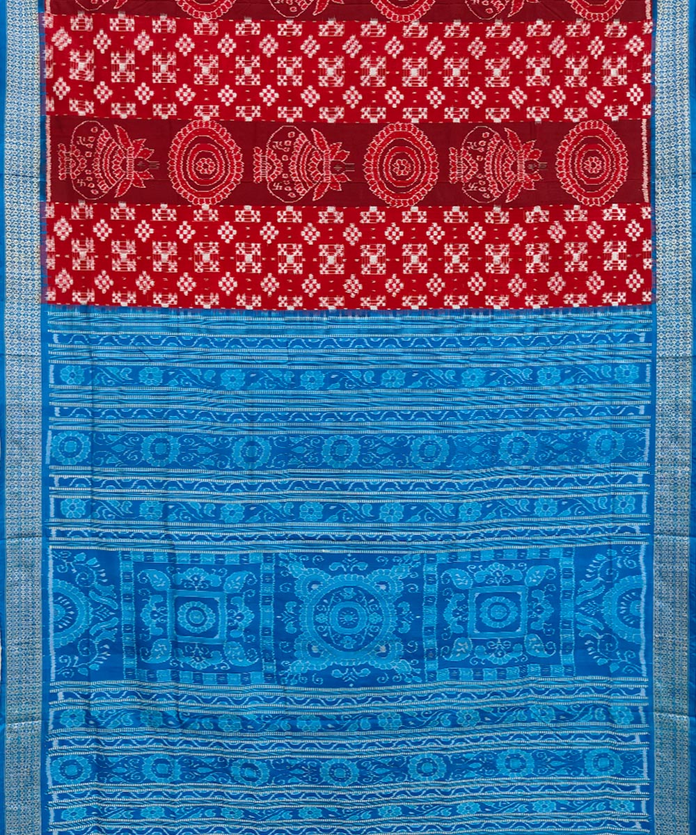 Red blue handwoven sambalpuri silk saree