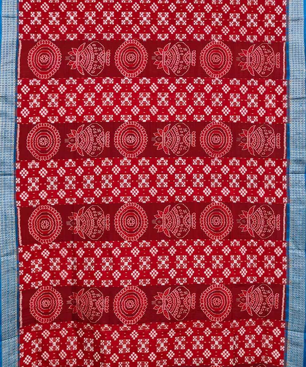 Red blue handwoven sambalpuri silk saree