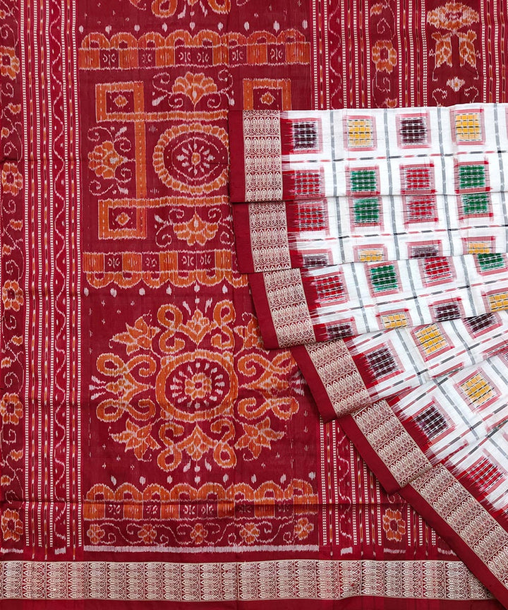 White maroon silk handwoven sambalpuri saree