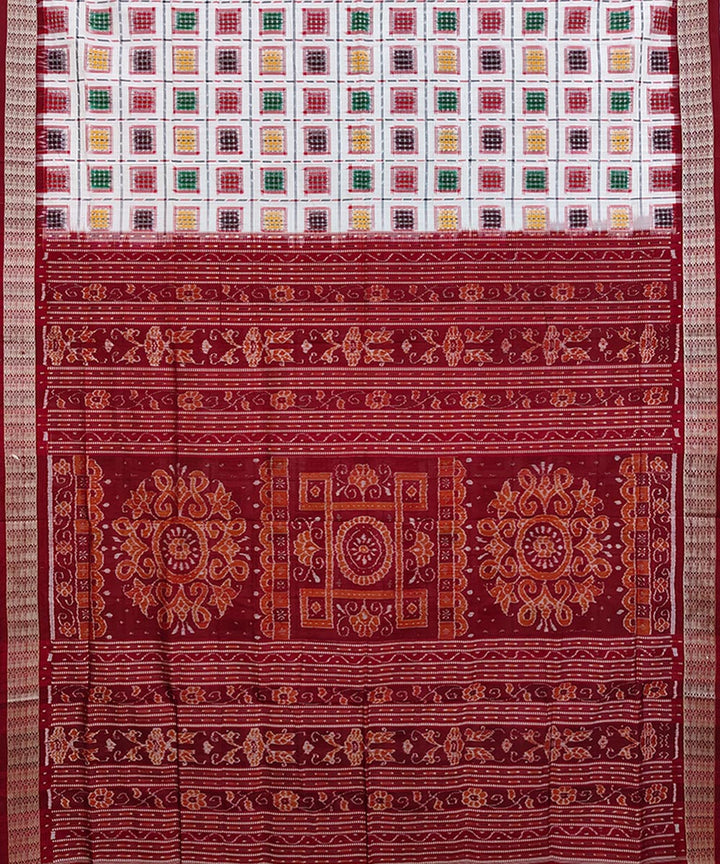 White maroon silk handwoven sambalpuri saree