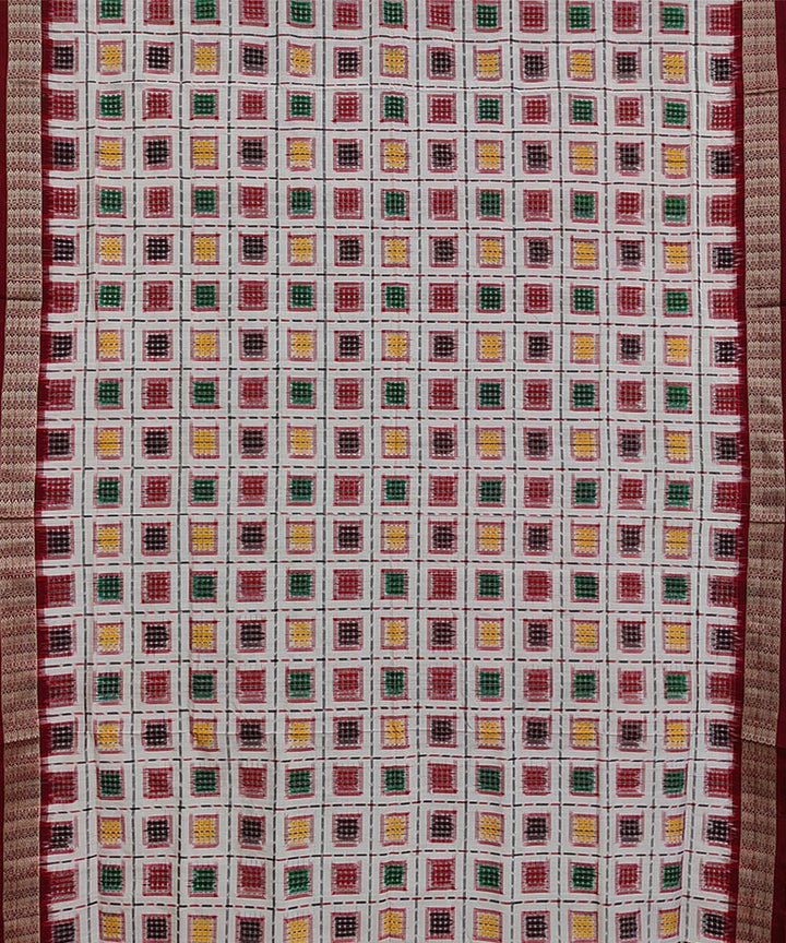 White maroon silk handwoven sambalpuri saree