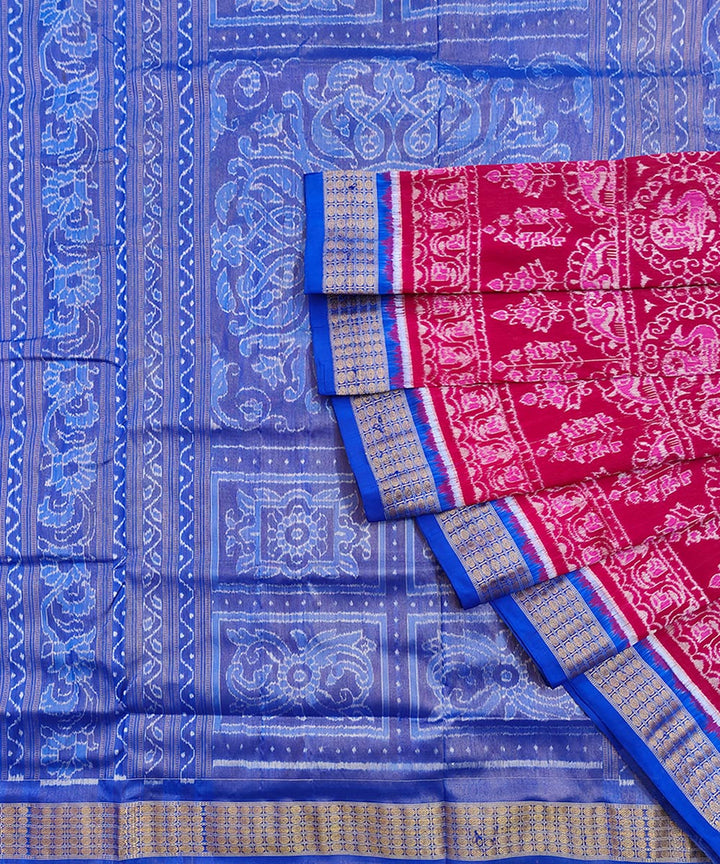 Red blue silk handwoven sambalpuri saree