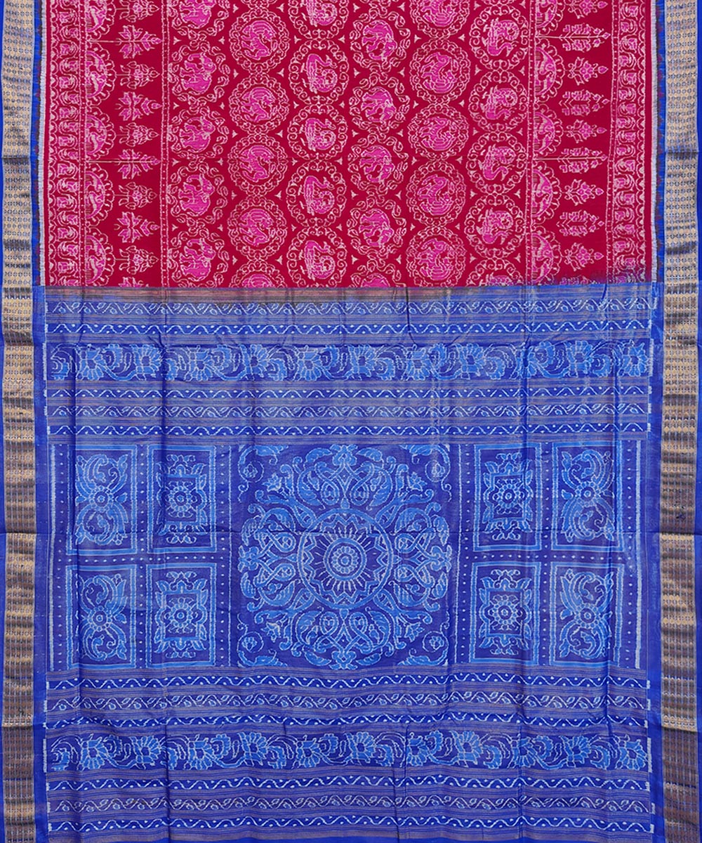 Red blue silk handwoven sambalpuri saree