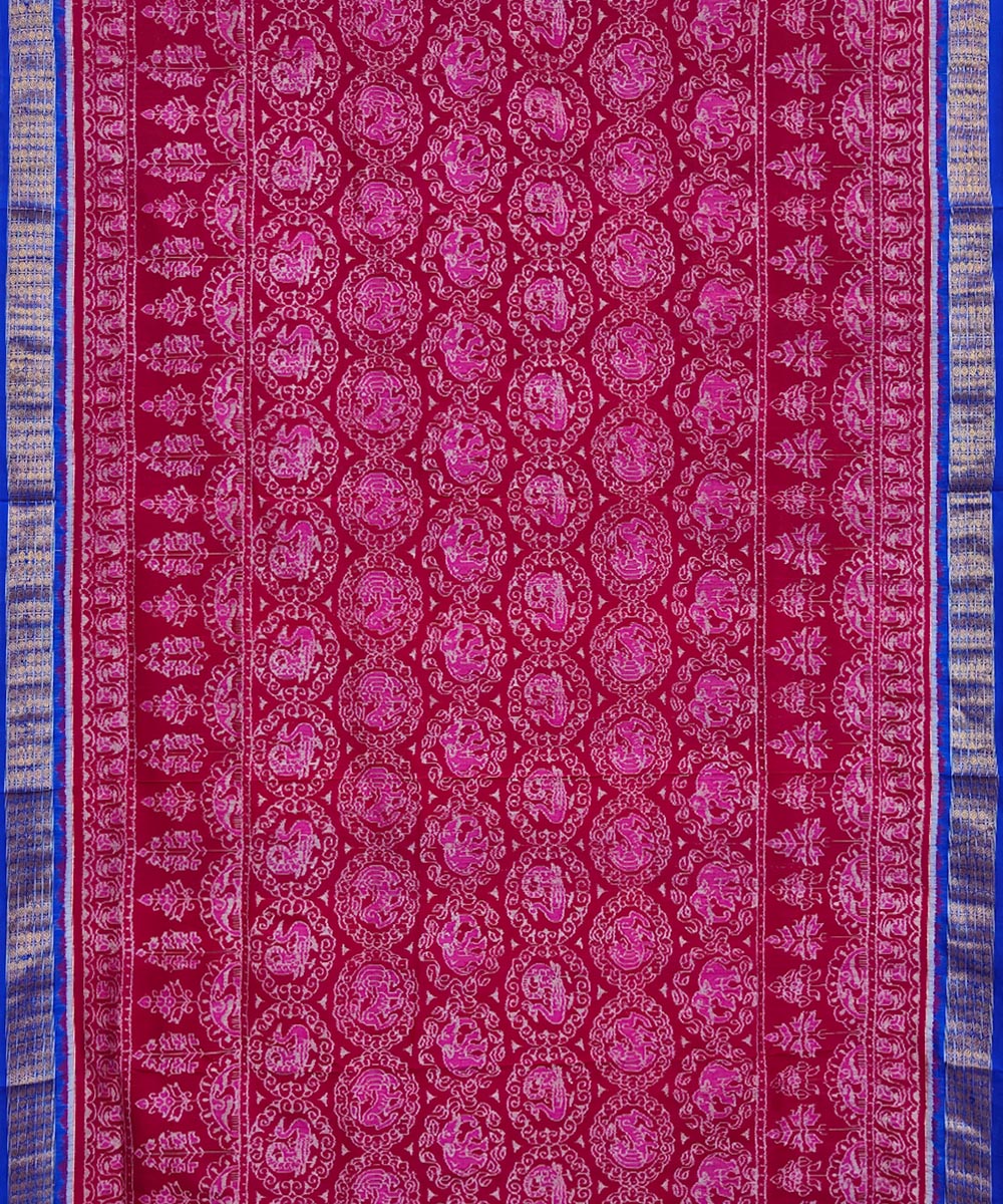 Red blue silk handwoven sambalpuri saree