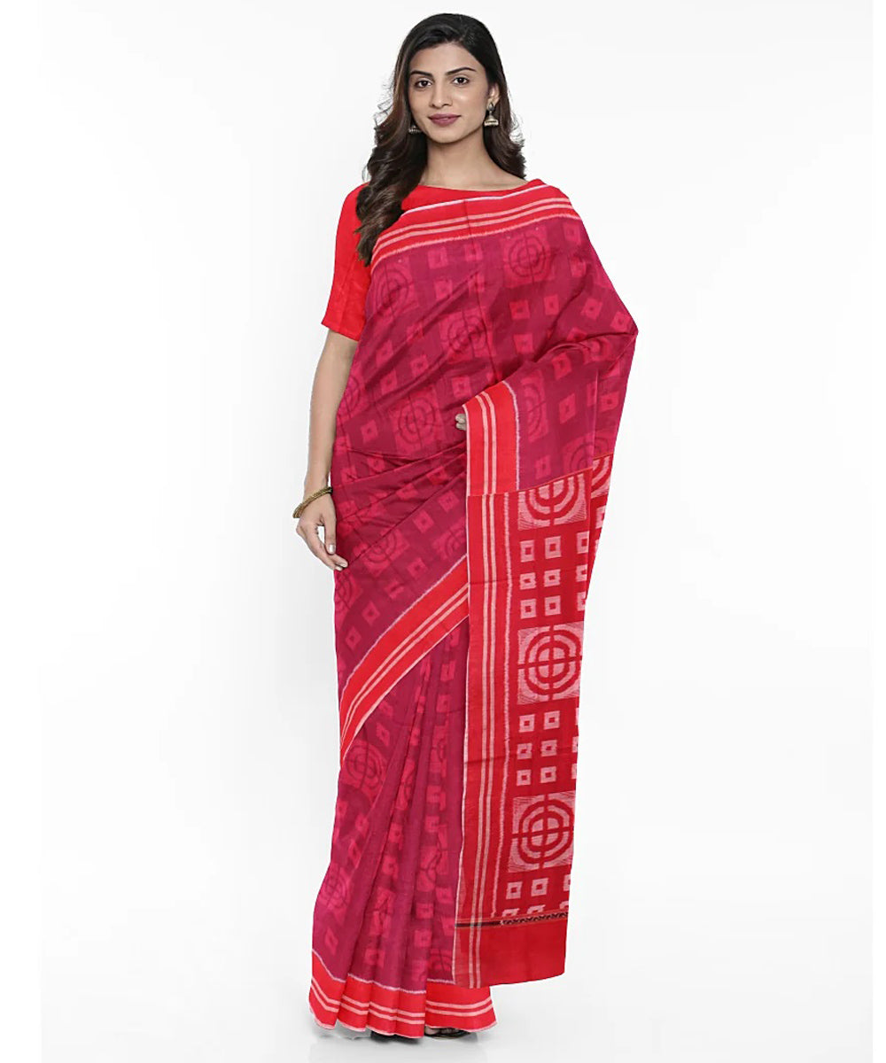 Maroon red cotton handwoven sambalpuri saree