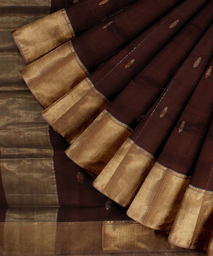 Maroon beige handloom maheshwari cotton silk saree