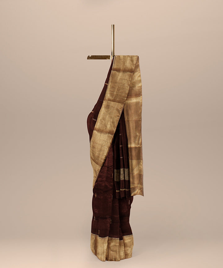 Maroon beige handloom maheshwari cotton silk saree