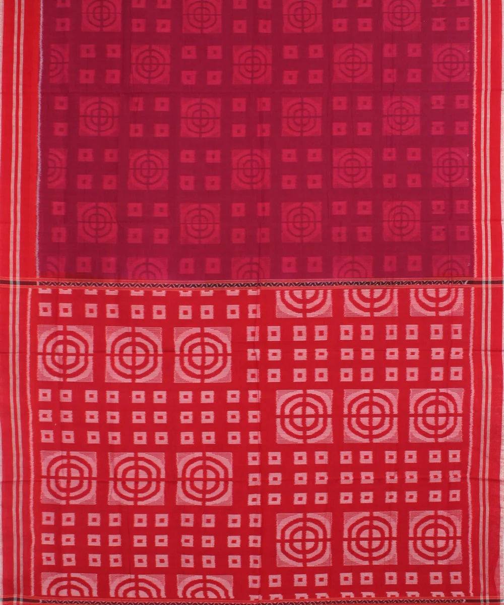 Maroon red cotton handwoven sambalpuri saree