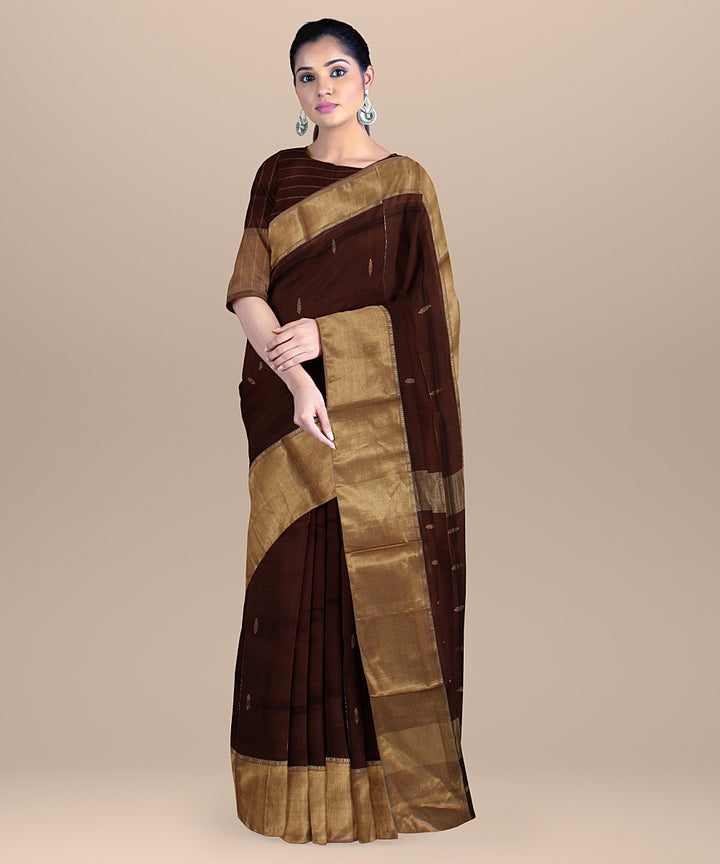 Maroon beige handloom maheshwari cotton silk saree