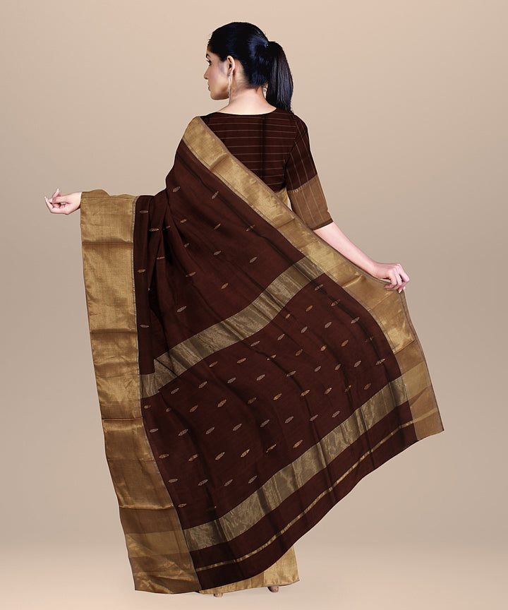 Maroon beige handloom maheshwari cotton silk saree