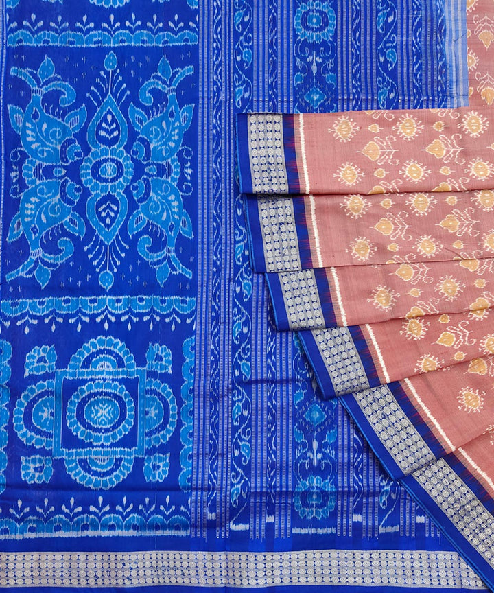 Pink navy blue silk handwoven sambalpuri saree