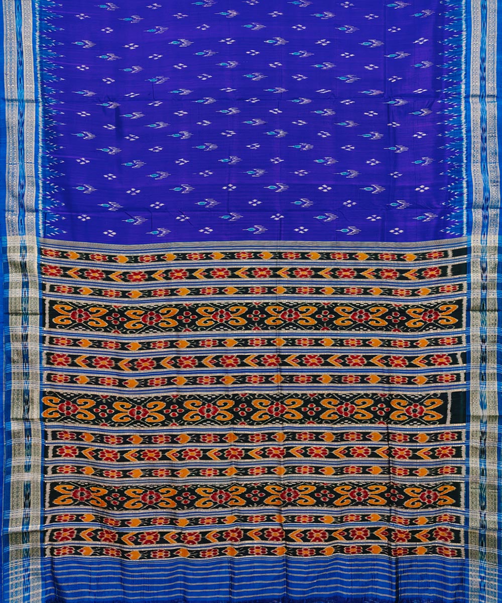 Navy blue silk handwoven khandua saree