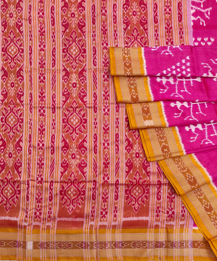 Pink maroon silk handwoven khandua saree