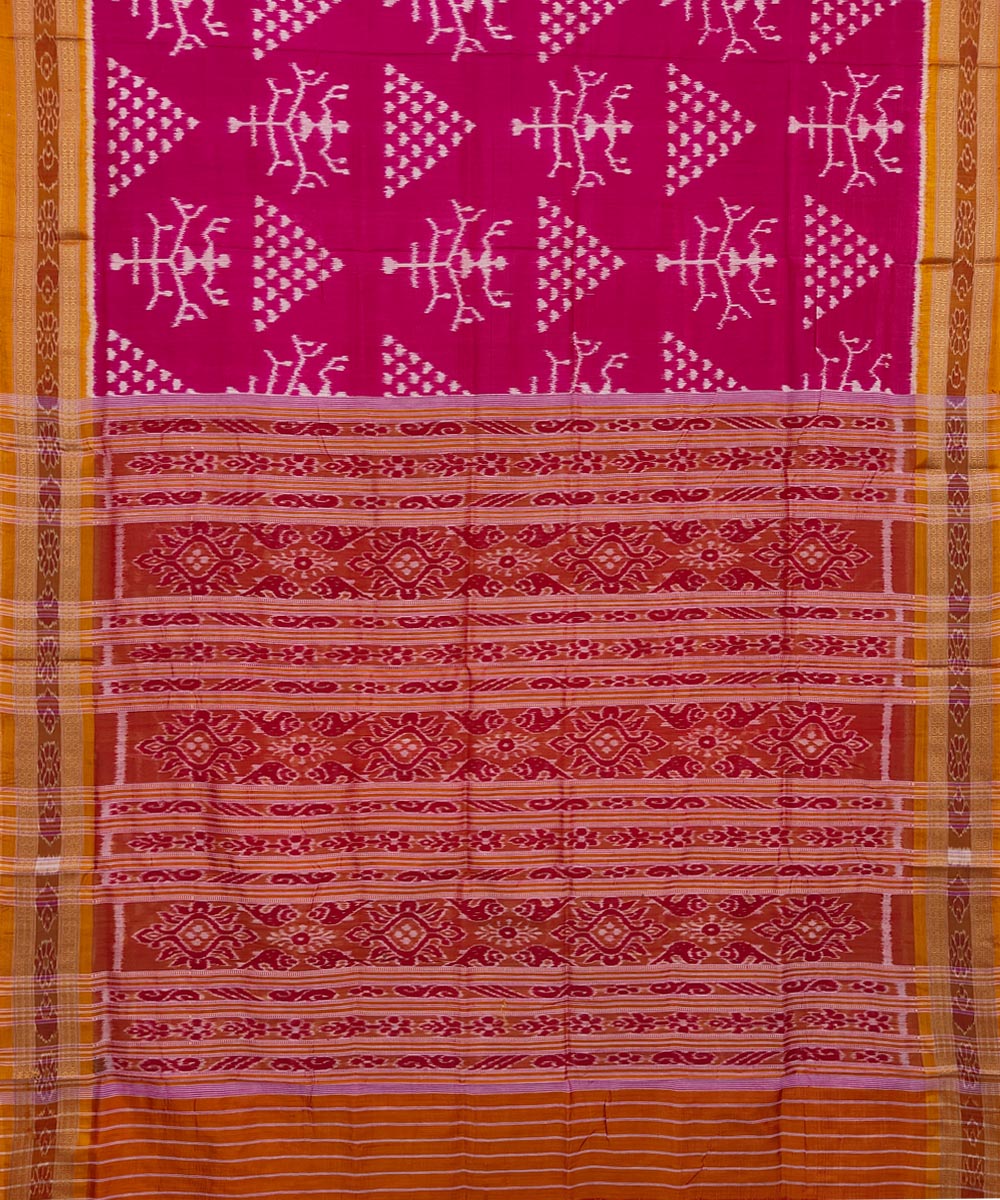 Pink maroon silk handwoven khandua saree