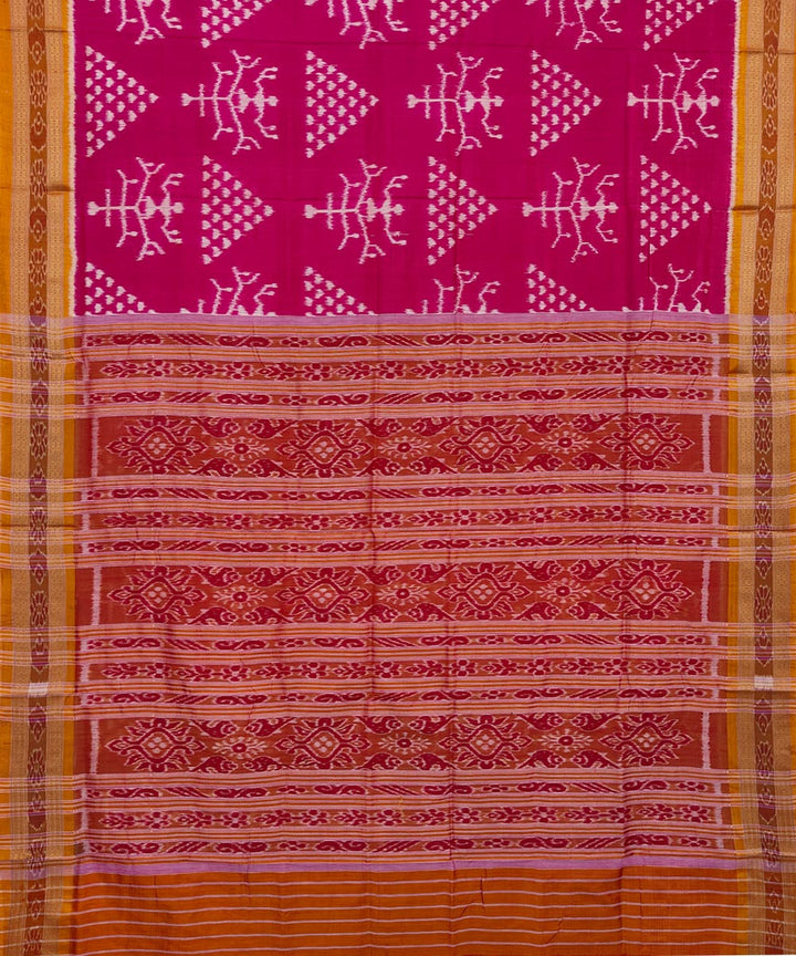 Pink maroon silk handwoven khandua saree