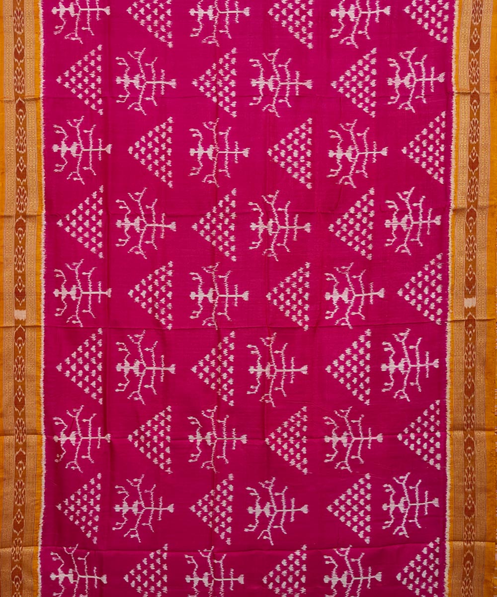 Pink maroon silk handwoven khandua saree