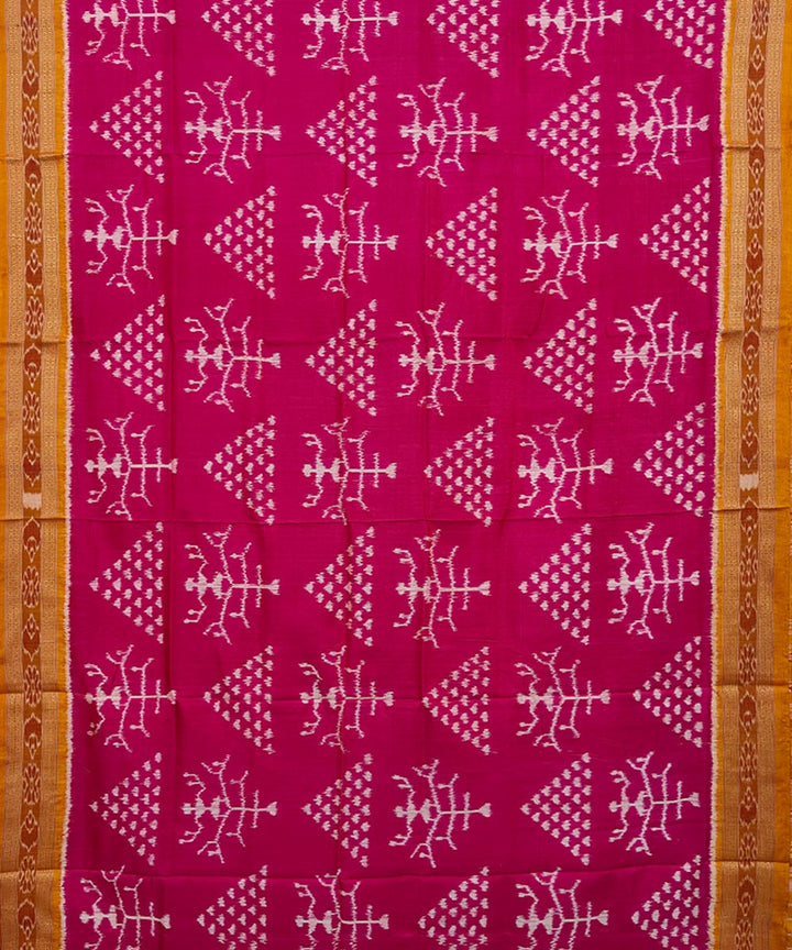 Pink maroon silk handwoven khandua saree