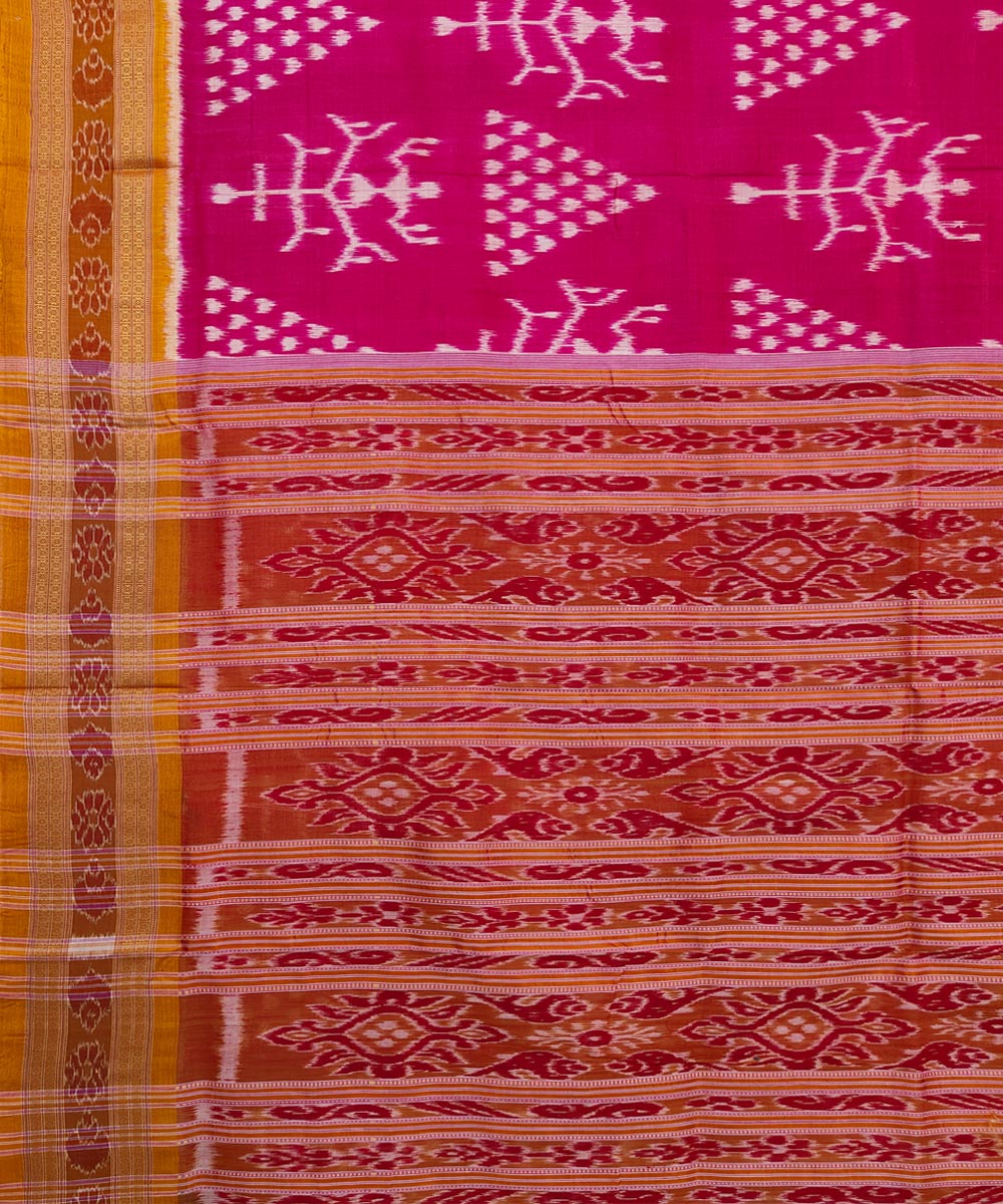 Pink maroon silk handwoven khandua saree