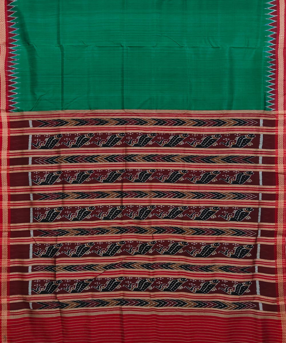 Dark green black silk handwoven khandua saree