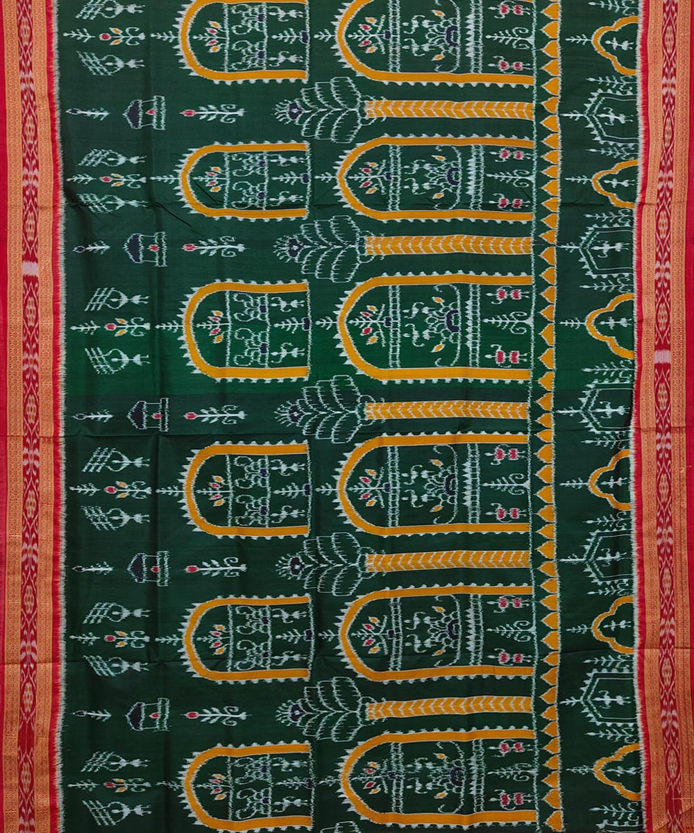 Dark green maroon silk handwoven khandua saree