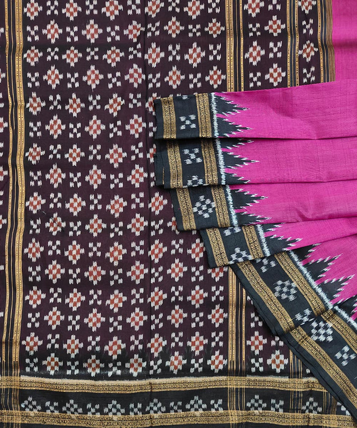 Pink black silk handwoven khandua saree