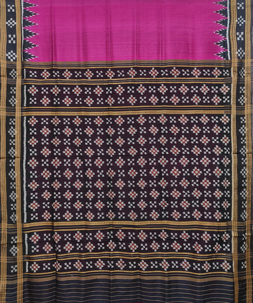 Pink black silk handwoven khandua saree