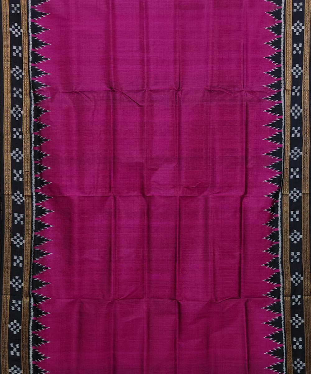 Pink black silk handwoven khandua saree