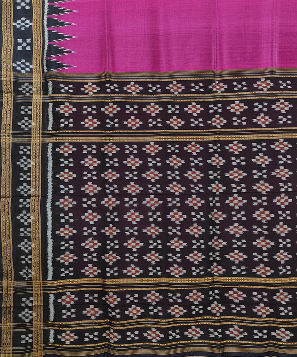 Pink black silk handwoven khandua saree