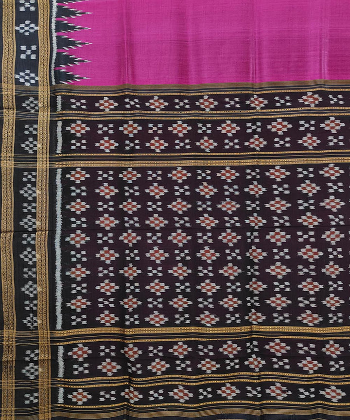 Pink black silk handwoven khandua saree