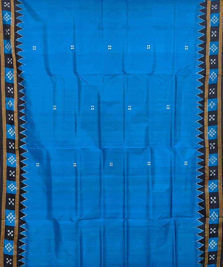 Sky blue black silk handwoven khandua saree