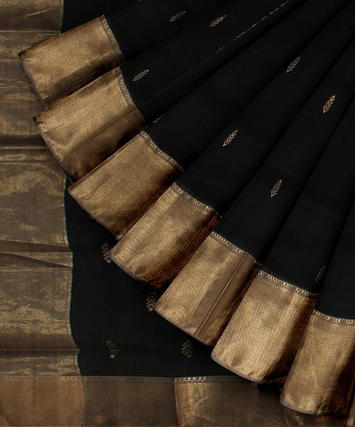 Black beige handloom maheshwari cotton silk saree