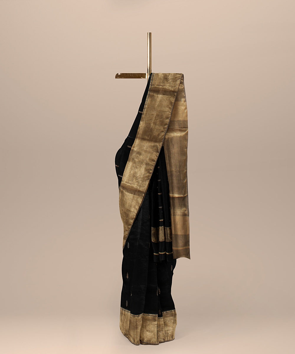 Black beige handloom maheshwari cotton silk saree